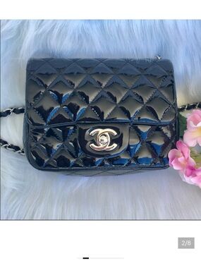 CHANEL Black Quilted Patent Leather Crossbody Mini Flap Bag